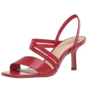 New Vince Camuto Womens Savesha Leather Strappy Heeled Sandals Razz Red Size 8.5